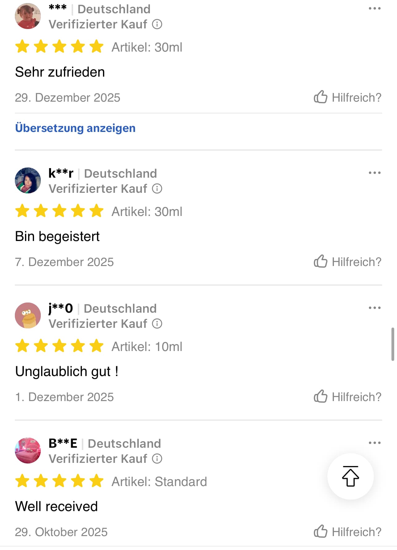 Mehrere verifizierte Fünf-Sterne-Bewertungen zufriedener Skincare-Kundinnen